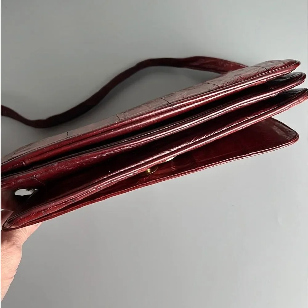 Vintage Real Eel Skin Maroon Clutch Shoulder Bag Purse